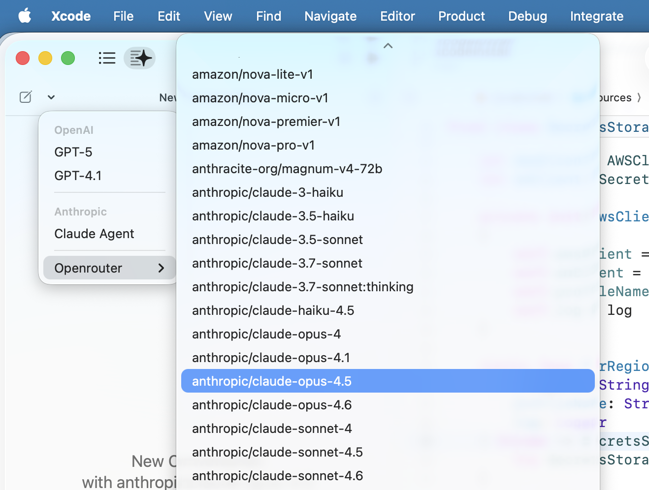 Select the modle to use with Xcode