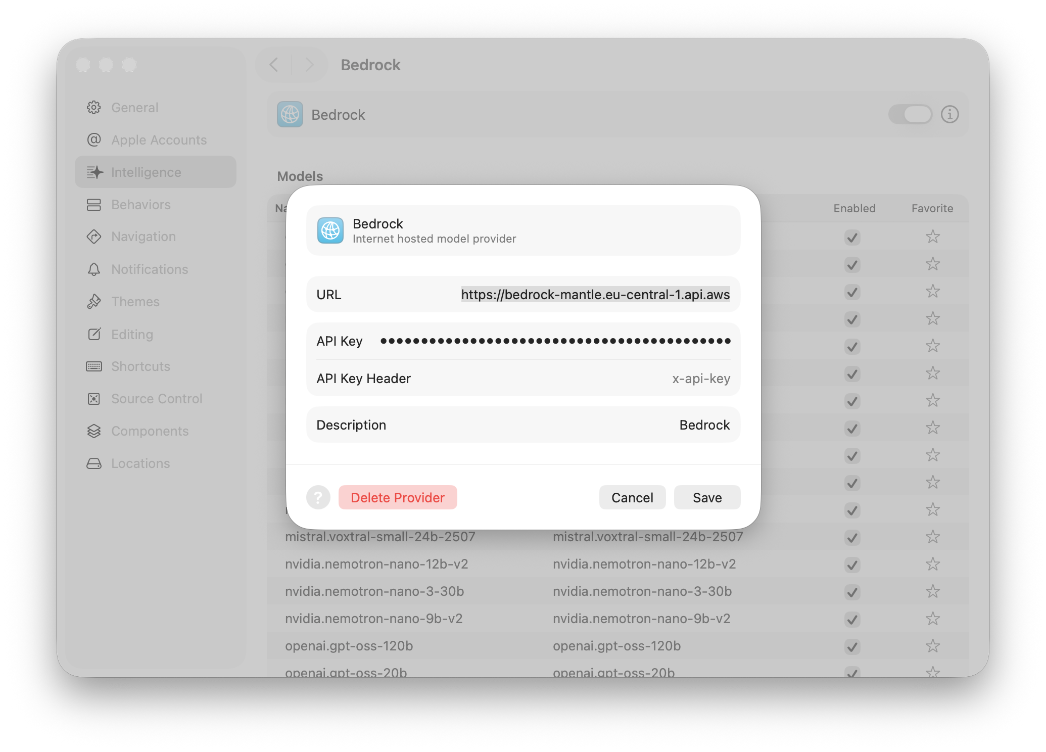 Xcode configuration with Bedrock Mantle endpoint