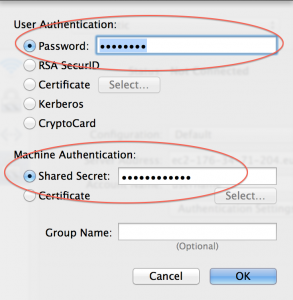 VPN Password and Shared Secret